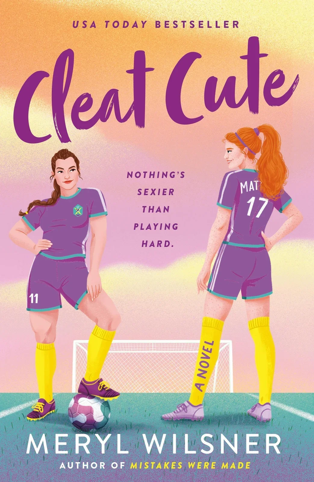 Illustrated cover of Cleat Cute by Meryl Wilsner, showing two football players.